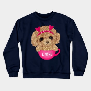 Poodle sitting inside cup Crewneck Sweatshirt